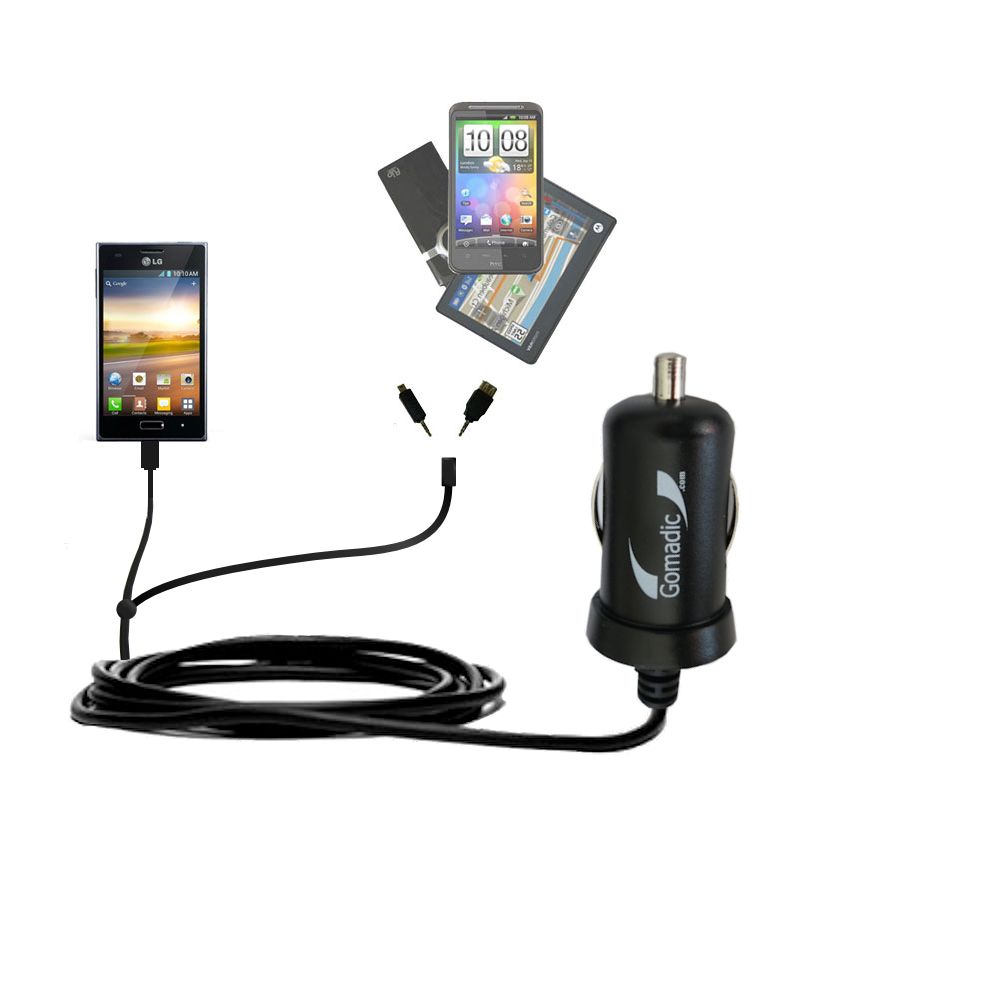 mini Double Car Charger with tips including compatible with the LG Optimus L5