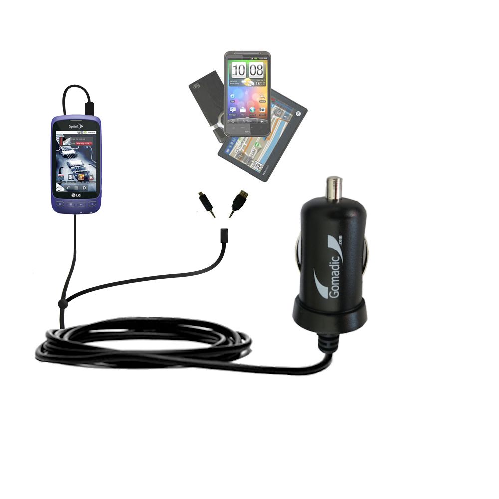 mini Double Car Charger with tips including compatible with the LG Optimus S