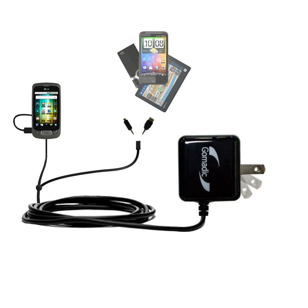 Gomadic Double Wall AC Home Charger suitable for the LG Optimus T - Charge up to 2 devices at the same time with TipExchange Technology