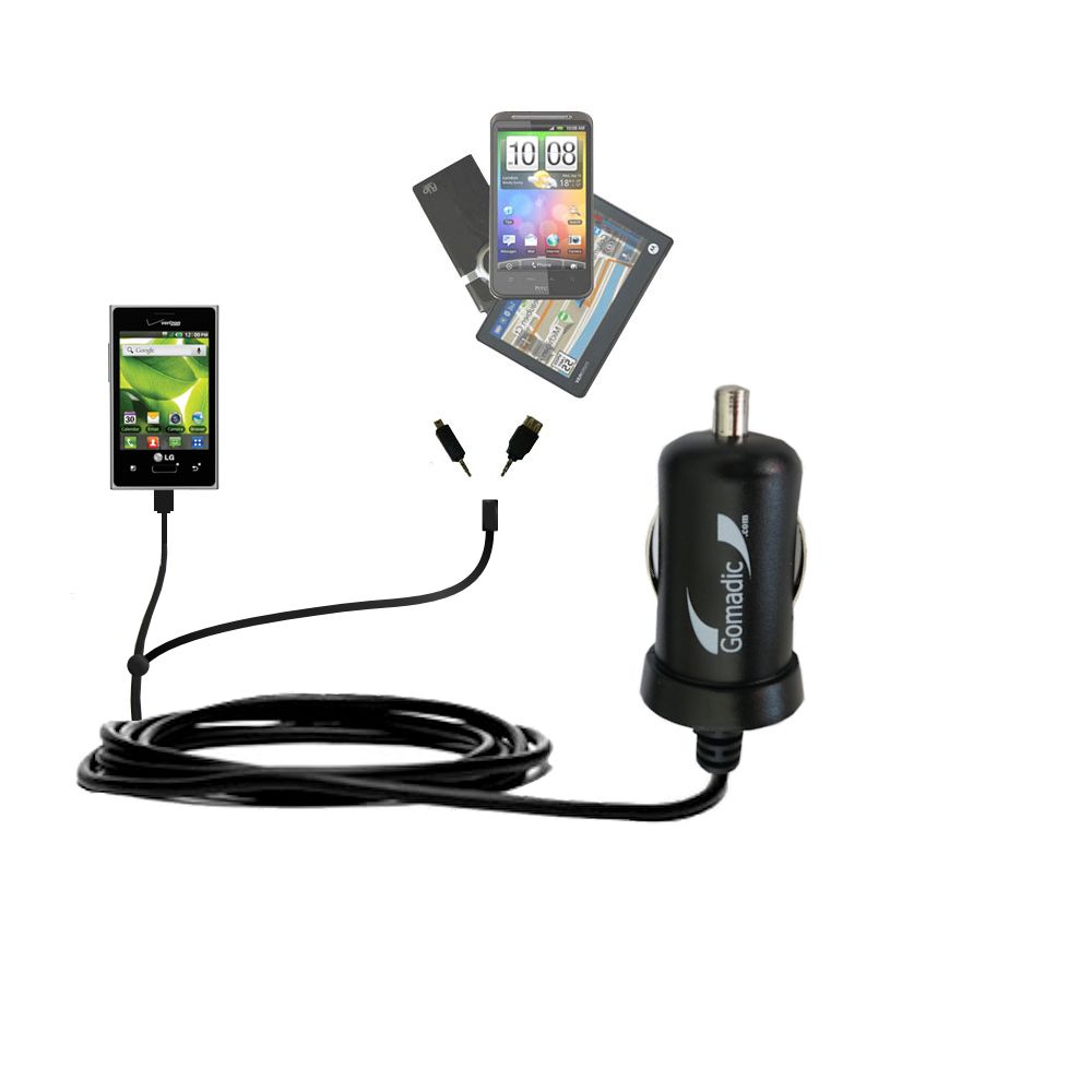 mini Double Car Charger with tips including compatible with the LG Optimus Zone 1 / 2