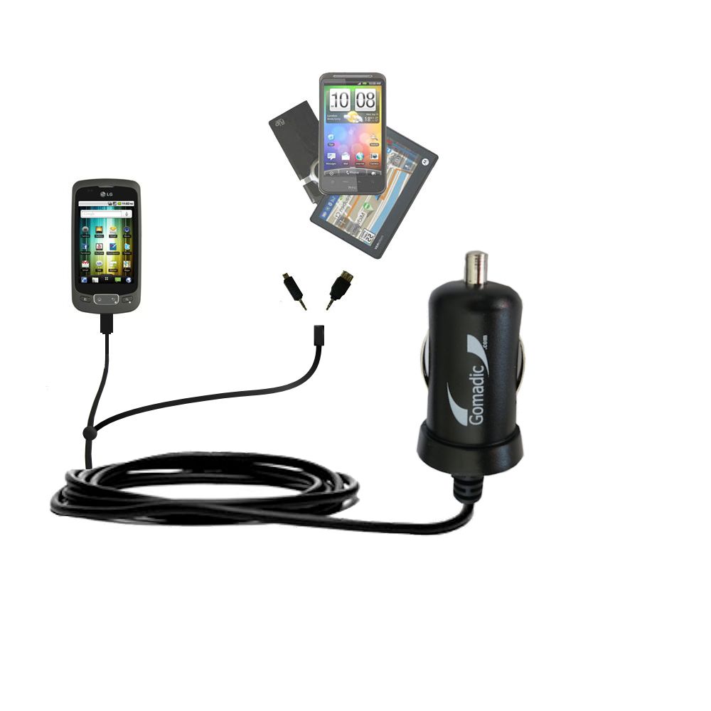 mini Double Car Charger with tips including compatible with the LG P500