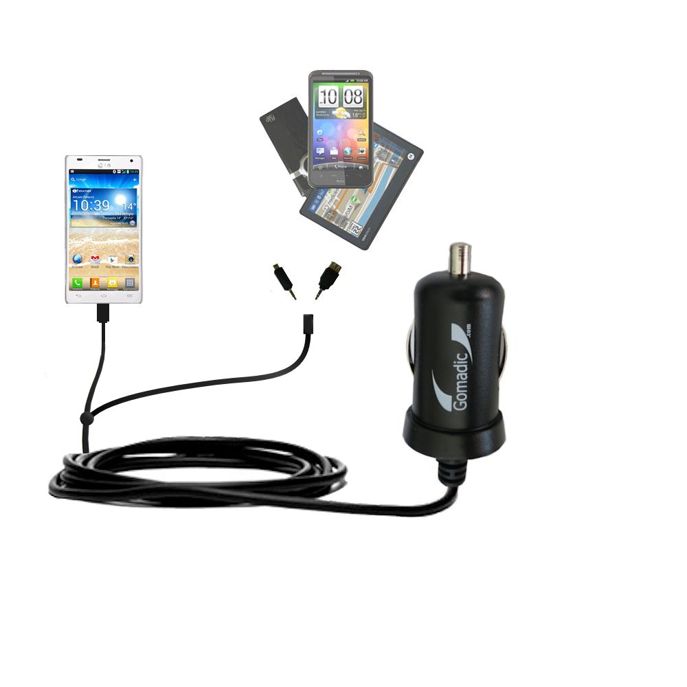 mini Double Car Charger with tips including compatible with the LG P880