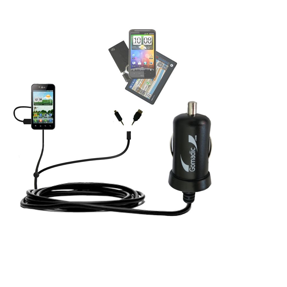 mini Double Car Charger with tips including compatible with the LG Swift