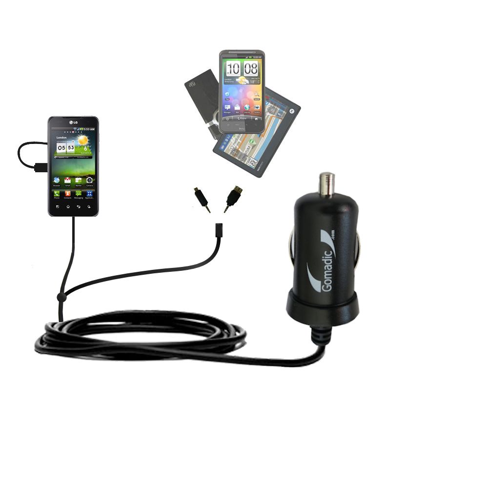 mini Double Car Charger with tips including compatible with the LG Tegra 2