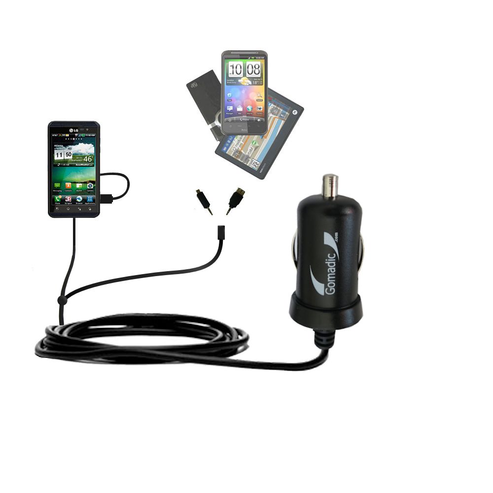 mini Double Car Charger with tips including compatible with the LG Thrill 4G