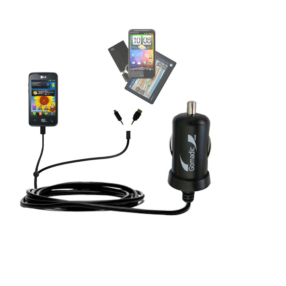 mini Double Car Charger with tips including compatible with the LG Univa