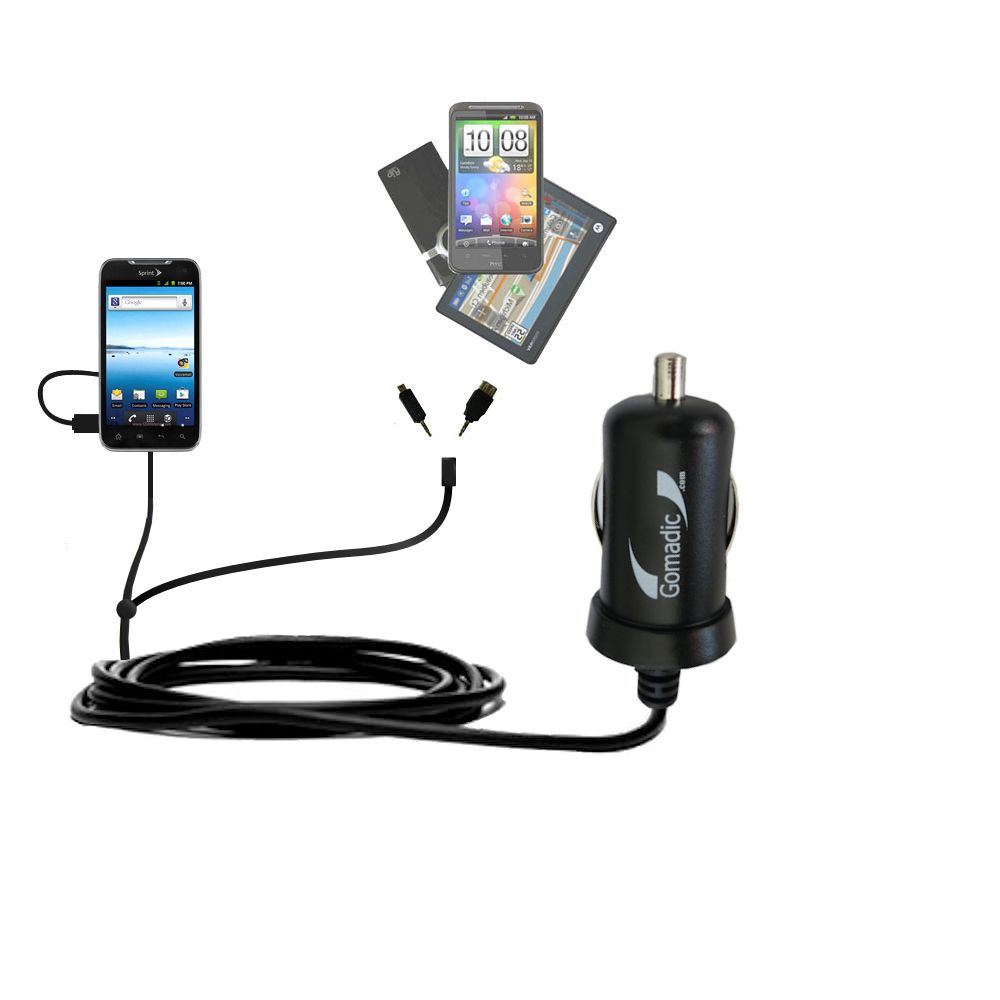 mini Double Car Charger with tips including compatible with the LG Viper 4G / LS840