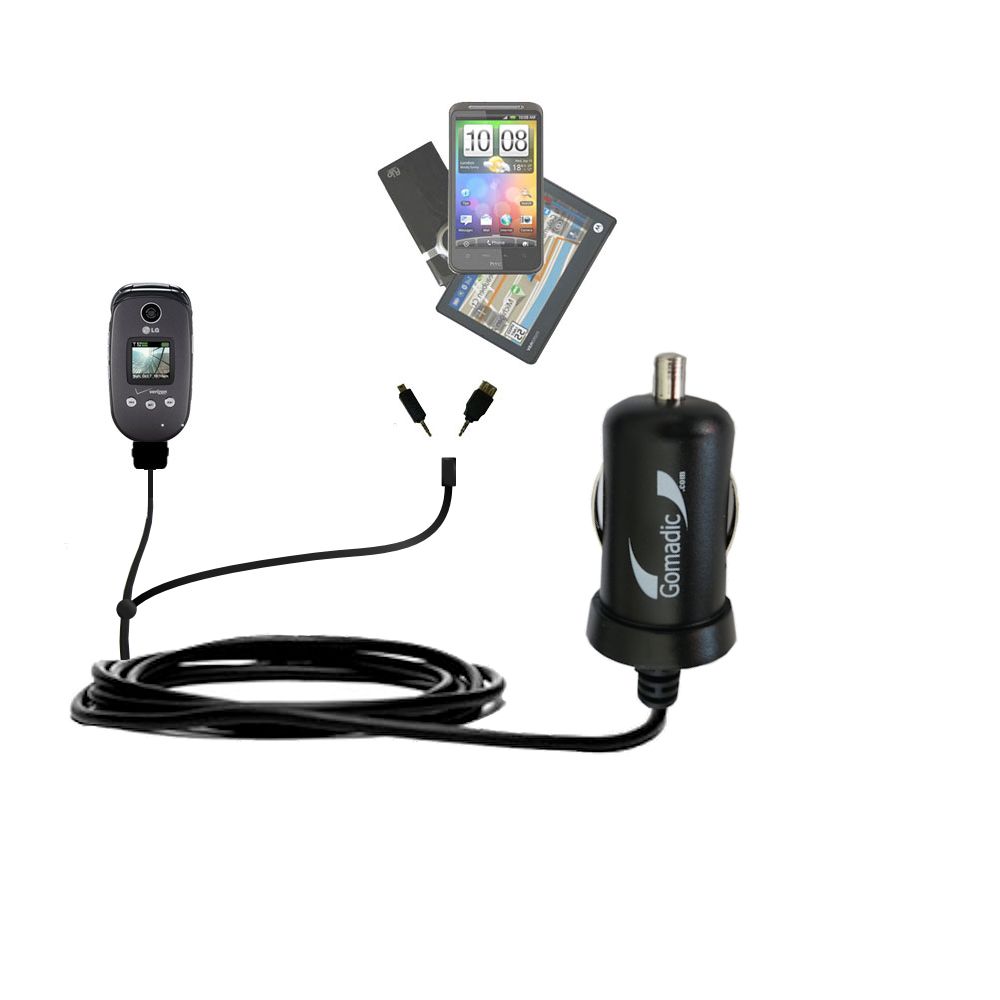 mini Double Car Charger with tips including compatible with the LG VX8350