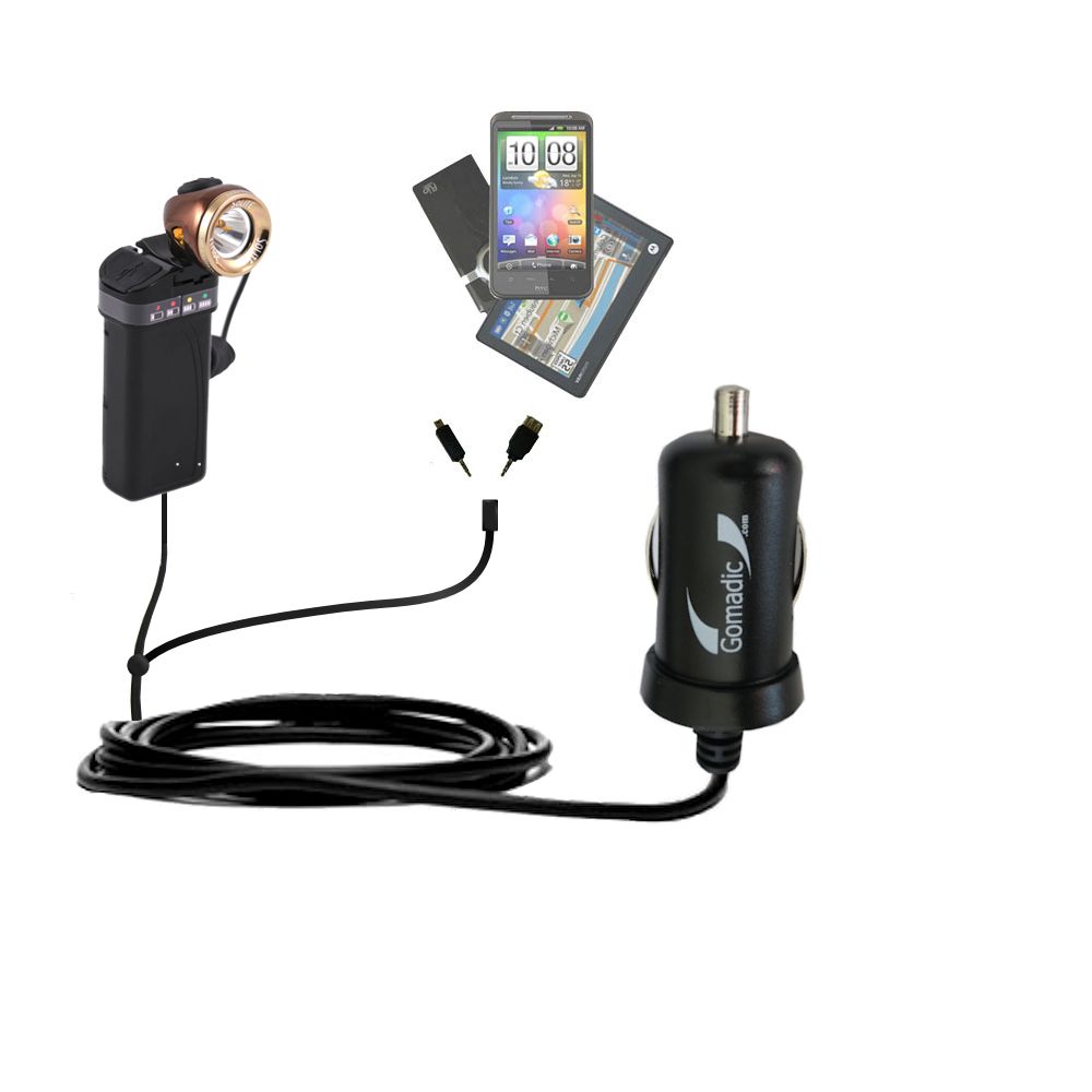 mini Double Car Charger with tips including compatible with the Light and Motion Solite 250 / 100