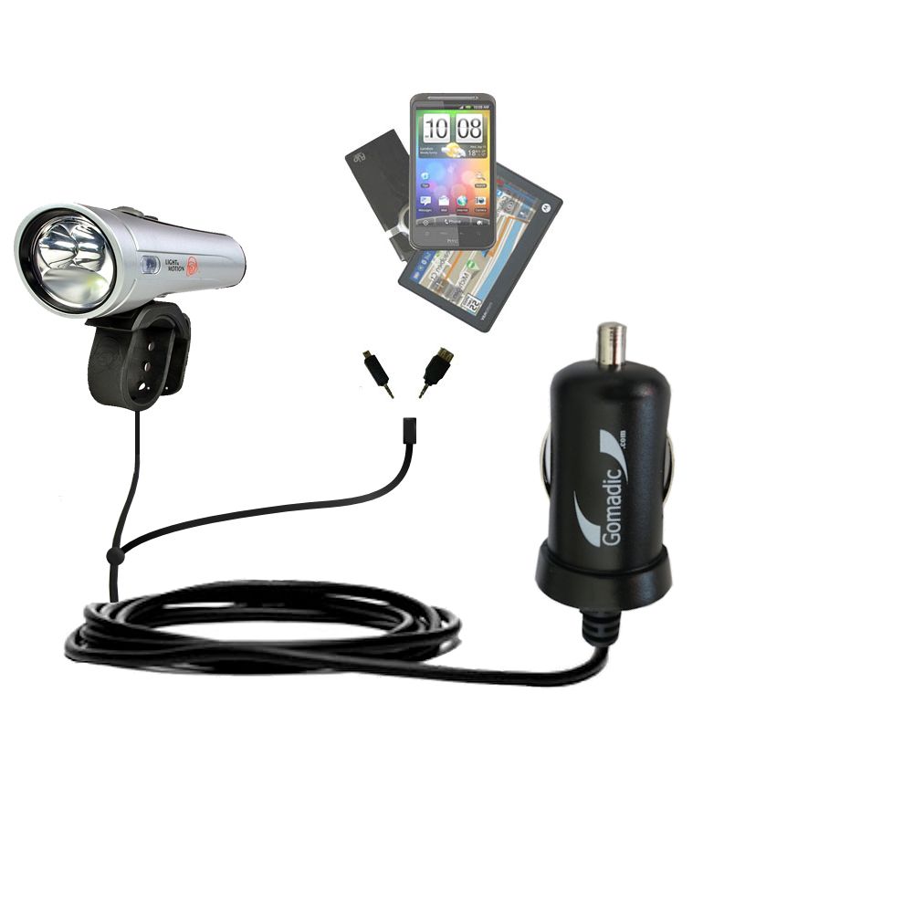 mini Double Car Charger with tips including compatible with the Light and Motion Tax 1200