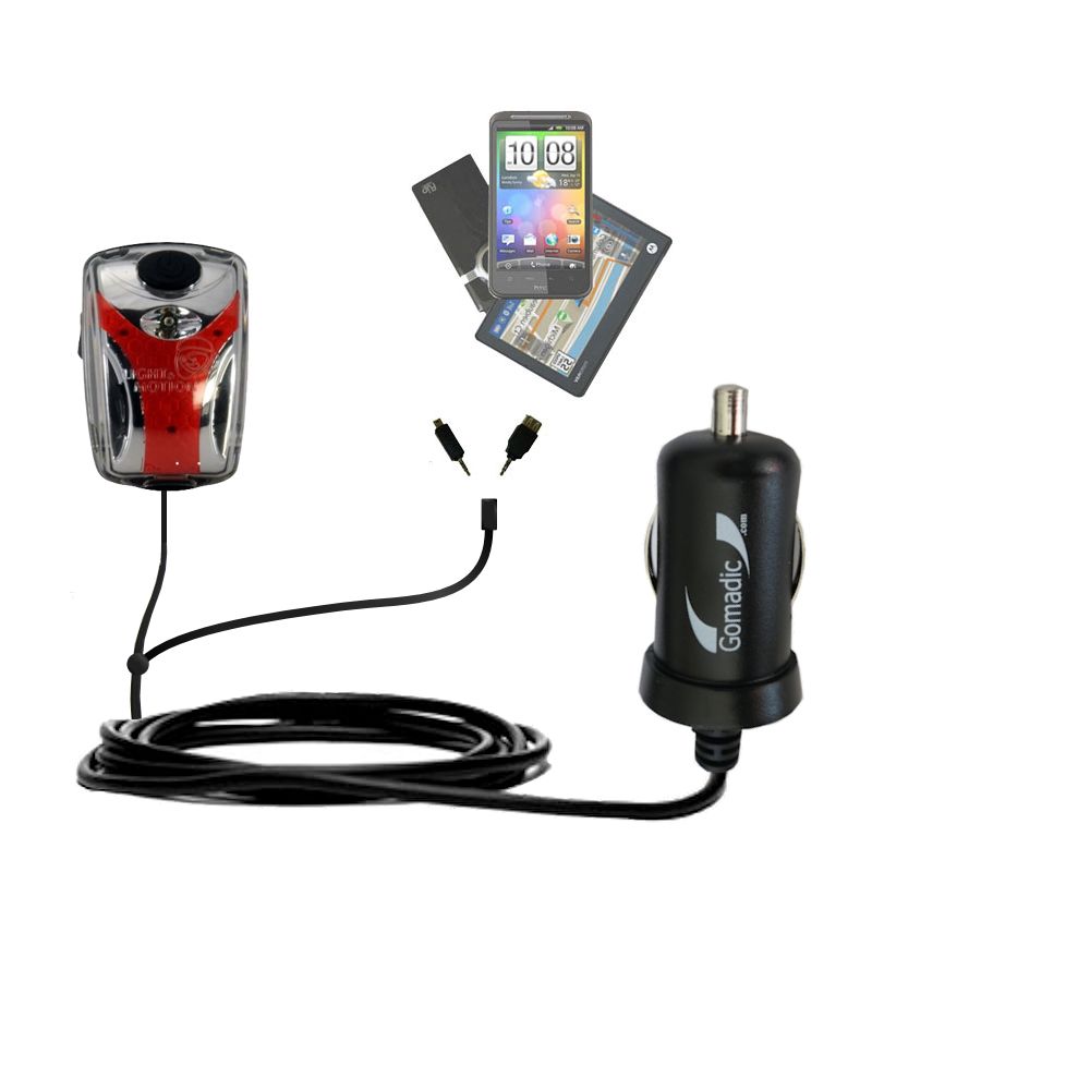Double Port Micro Gomadic Car / Auto DC Charger suitable for the Light and Motion Vis 180 / 360 - Charges up to 2 devices simultaneously with Gomadic TipExchange Technology