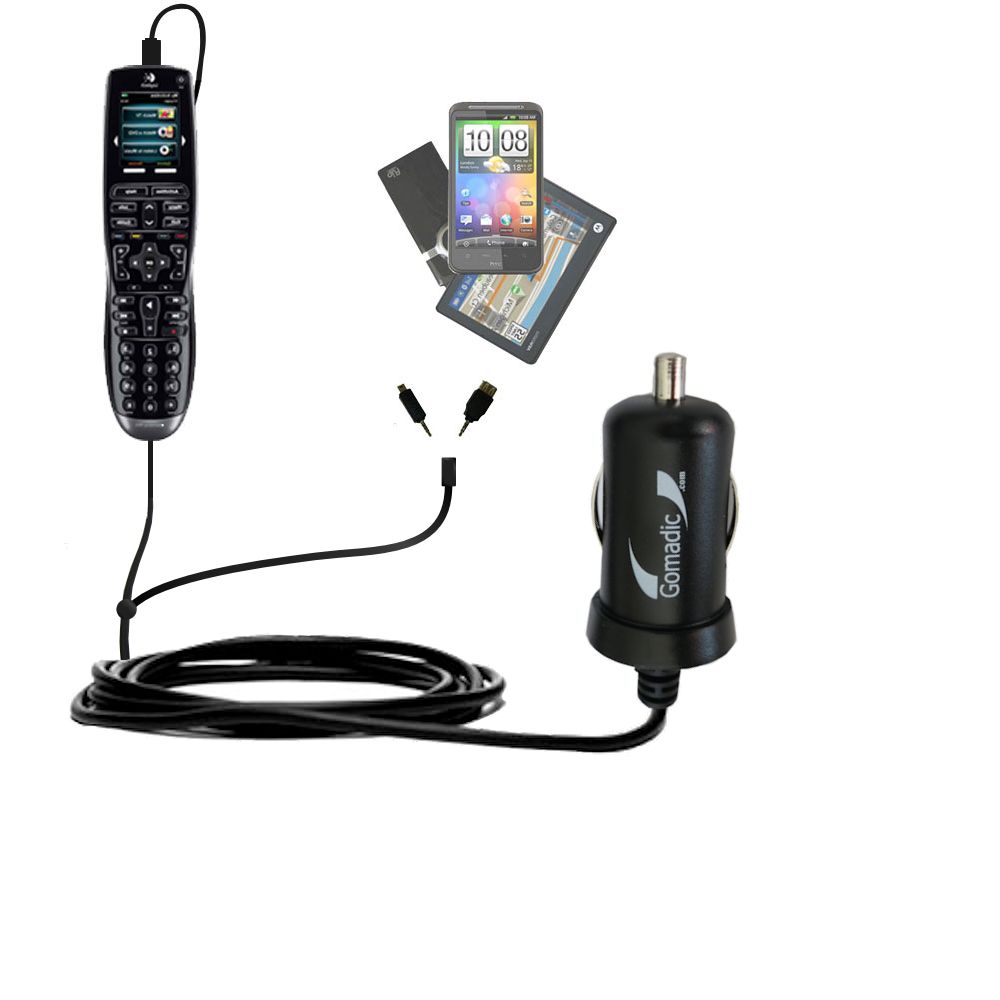 mini Double Car Charger with tips including compatible with the Logitech Harmony 900
