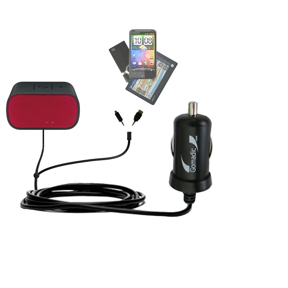 mini Double Car Charger with tips including compatible with the Logitech UE Mobile Boombox