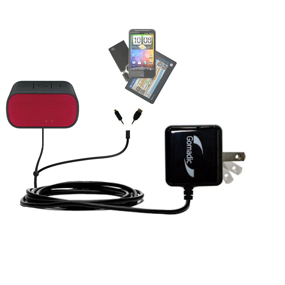 Gomadic Double Wall AC Home Charger suitable for the Logitech UE Mobile Boombox - Charge up to 2 devices at the same time with TipExchange Technology