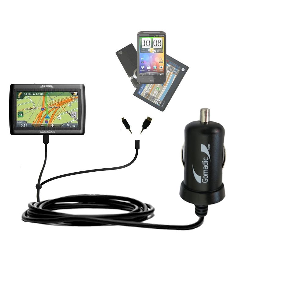mini Double Car Charger with tips including compatible with the Magellan Roadmate 1420