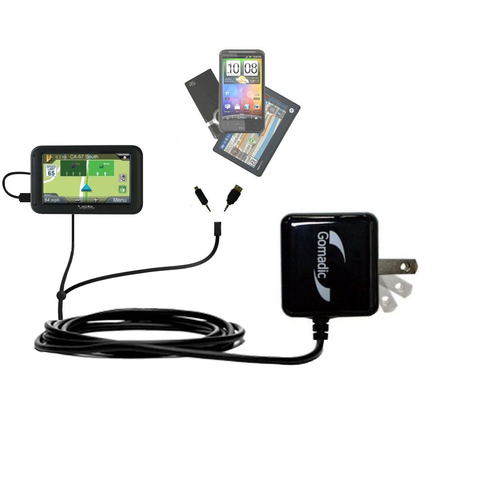 Gomadic Double Wall AC Home Charger suitable for the Magellan Roadmate 2240 / 2230 T - Charge up to 2 devices at the same time with TipExchange Technology