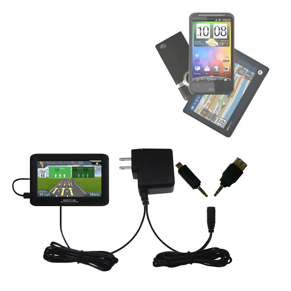 Gomadic Double Wall AC Home Charger suitable for the Magellan Roadmate 5620-LM / 5625-LM - Charge up to 2 devices at the same time with TipExchange Technology
