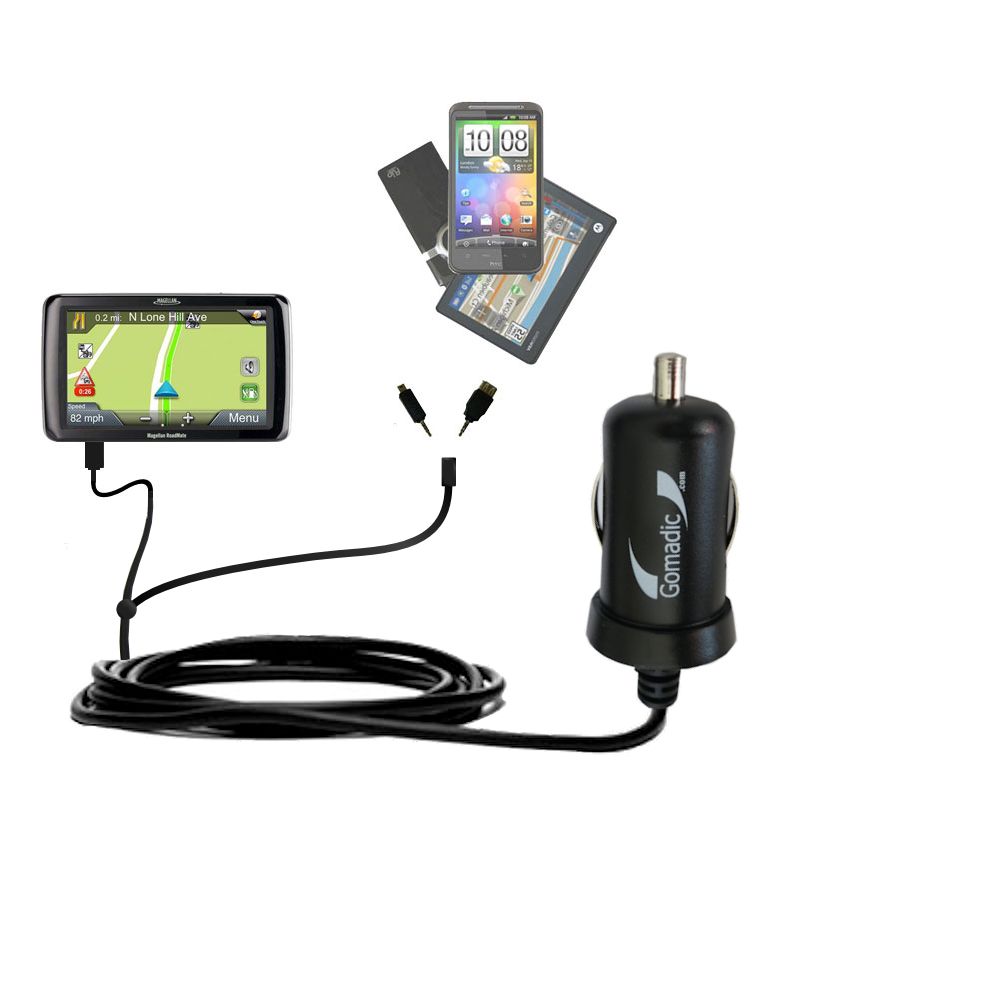 mini Double Car Charger with tips including compatible with the Magellan Roadmate 9250 T LM