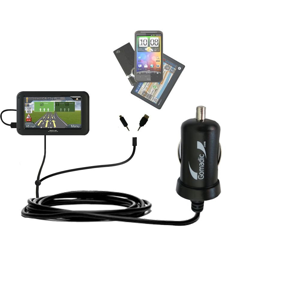 mini Double Car Charger with tips including compatible with the Magellan Roadmate RV5365T-LMB