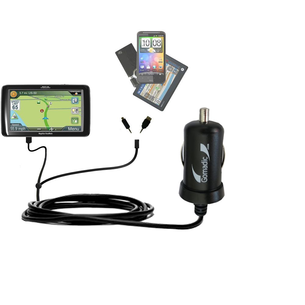 mini Double Car Charger with tips including compatible with the Magellan Roadmate RV9365T-LMB