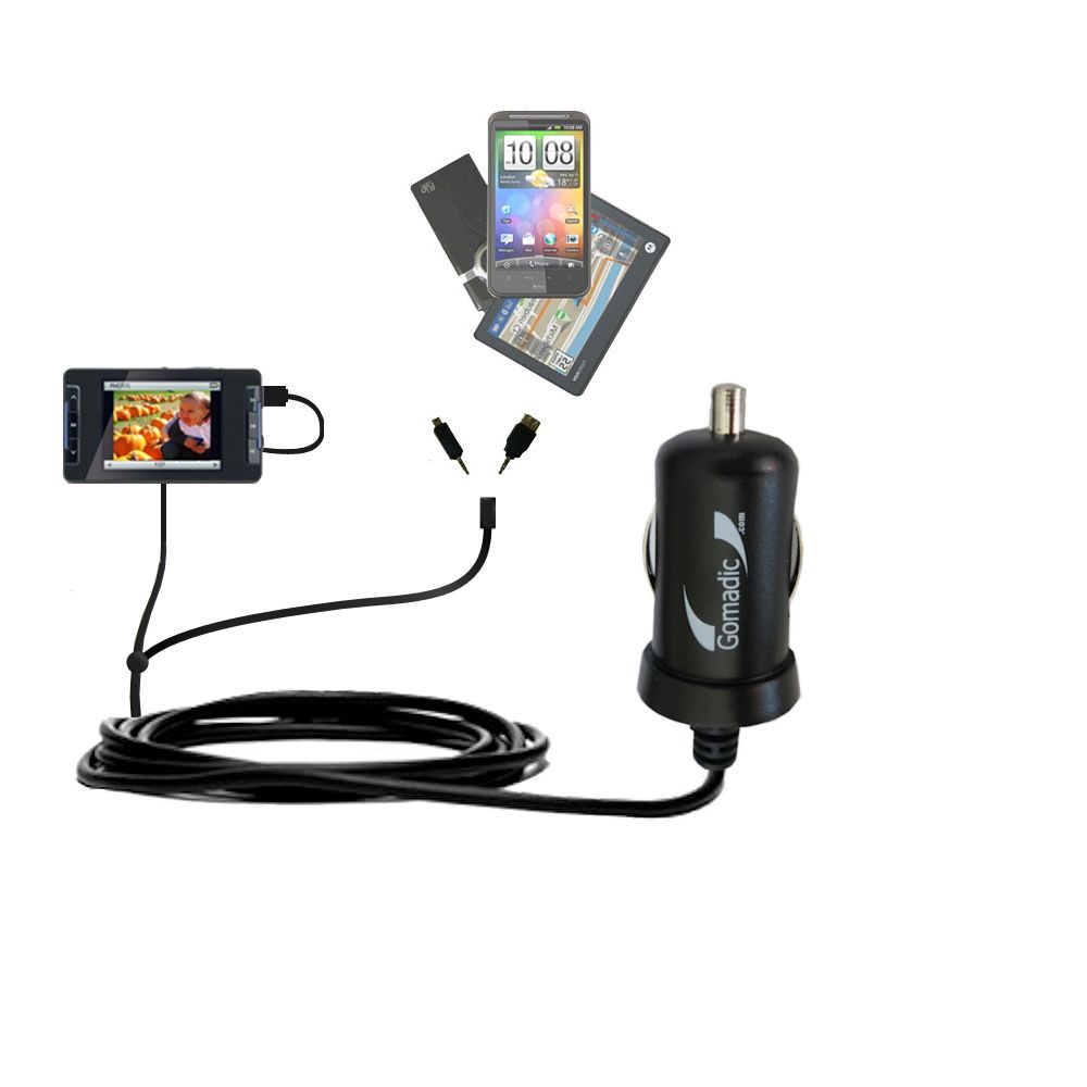 mini Double Car Charger with tips including compatible with the Memorex MMP9008