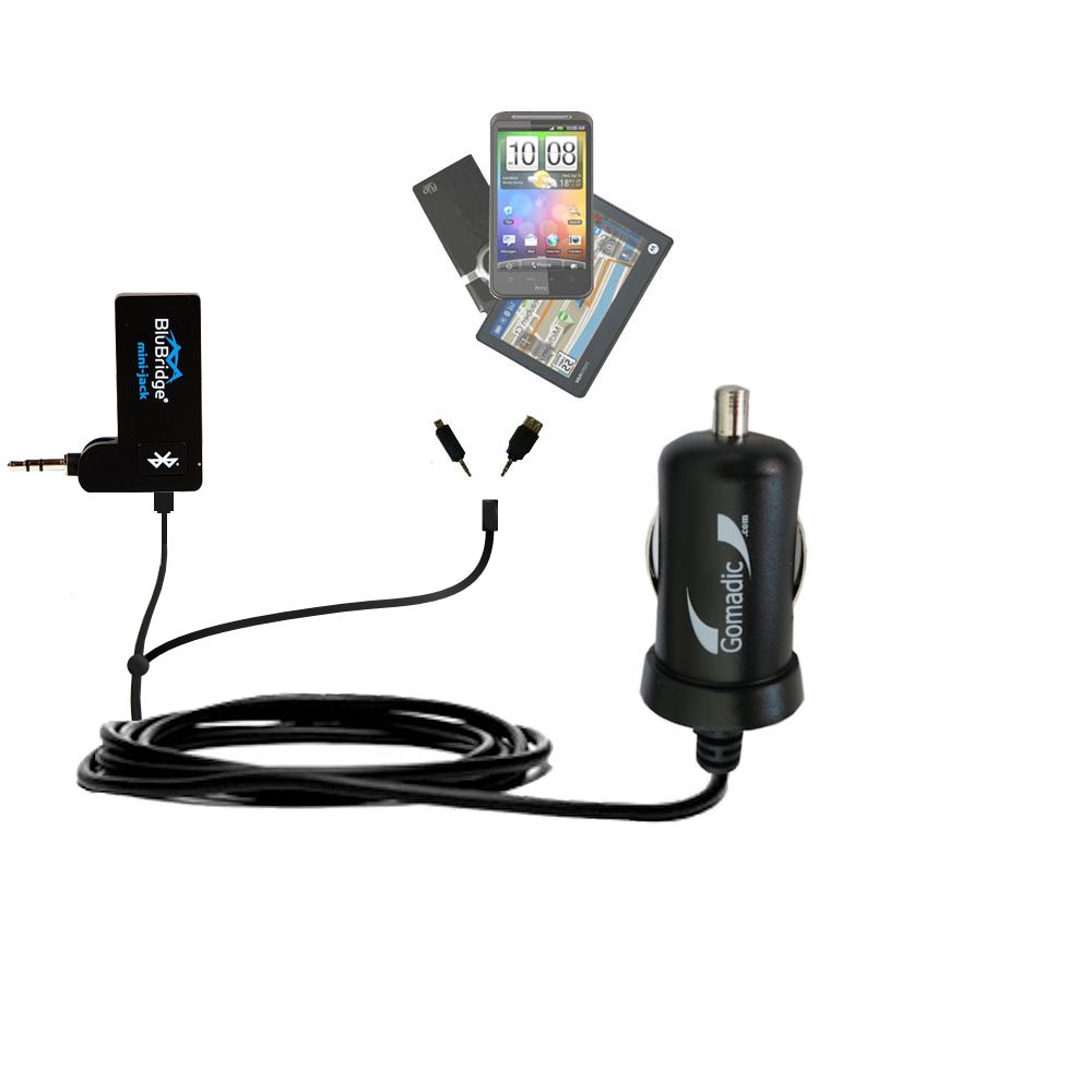 mini Double Car Charger with tips including compatible with the Miccus Mini-jack RJ/TX