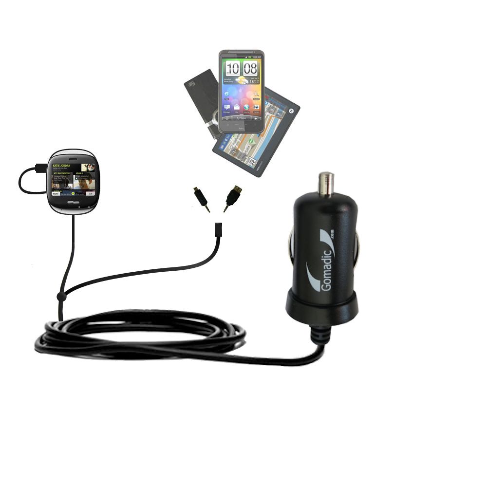 Double Port Micro Gomadic Car / Auto DC Charger suitable for the Microsoft  KIN ONE / KIN 1 - Charges up to 2 devices simultaneously with Gomadic TipExchange Technology