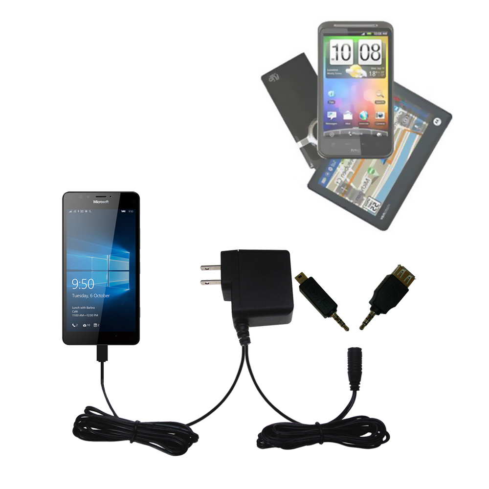 Double Wall Home Charger with tips including compatible with the Microsoft Lumia 950