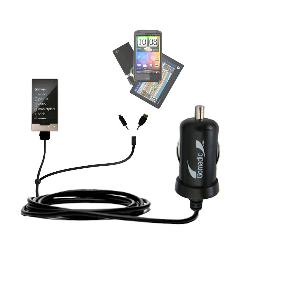 mini Double Car Charger with tips including compatible with the Microsoft Zune HD