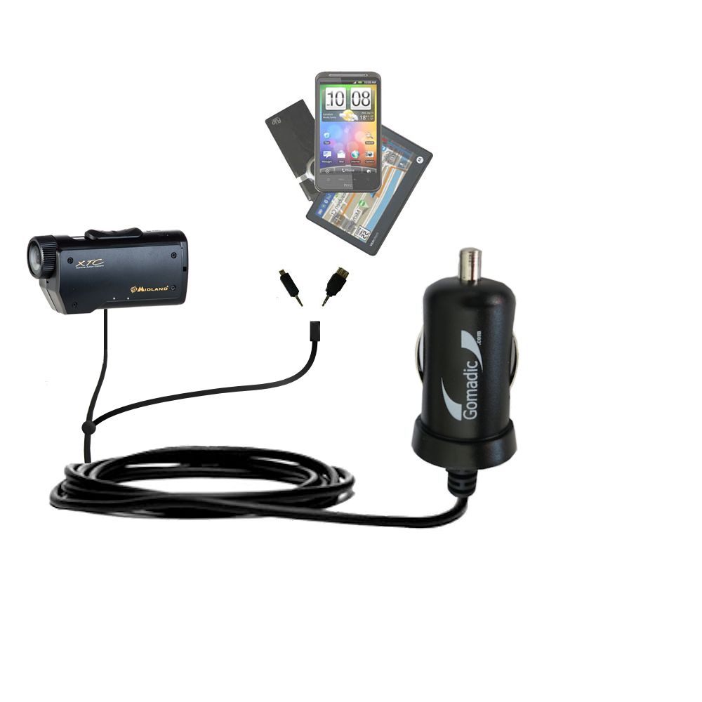 mini Double Car Charger with tips including compatible with the Midland XTC 100PV2 150PV2