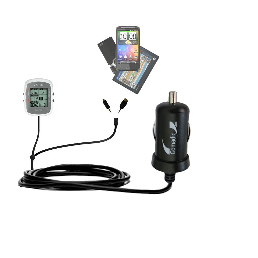 mini Double Car Charger with tips including compatible with the Mio Cyclo 100