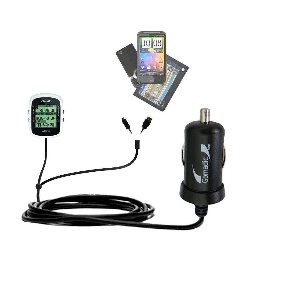 mini Double Car Charger with tips including compatible with the Mio Cyclo 105 / H HC