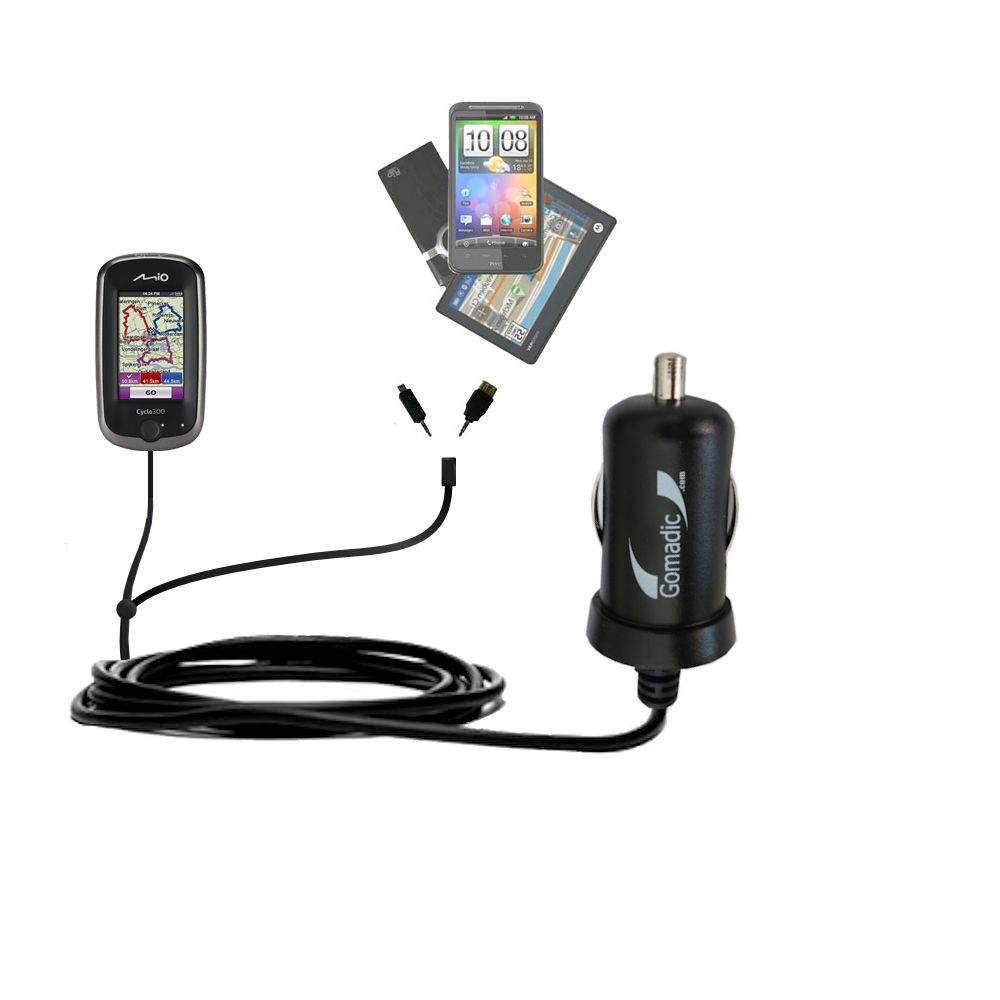 mini Double Car Charger with tips including compatible with the Mio Cyclo 300