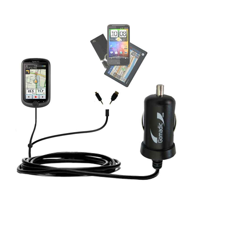 mini Double Car Charger with tips including compatible with the Mio Cyclo 310 / 315