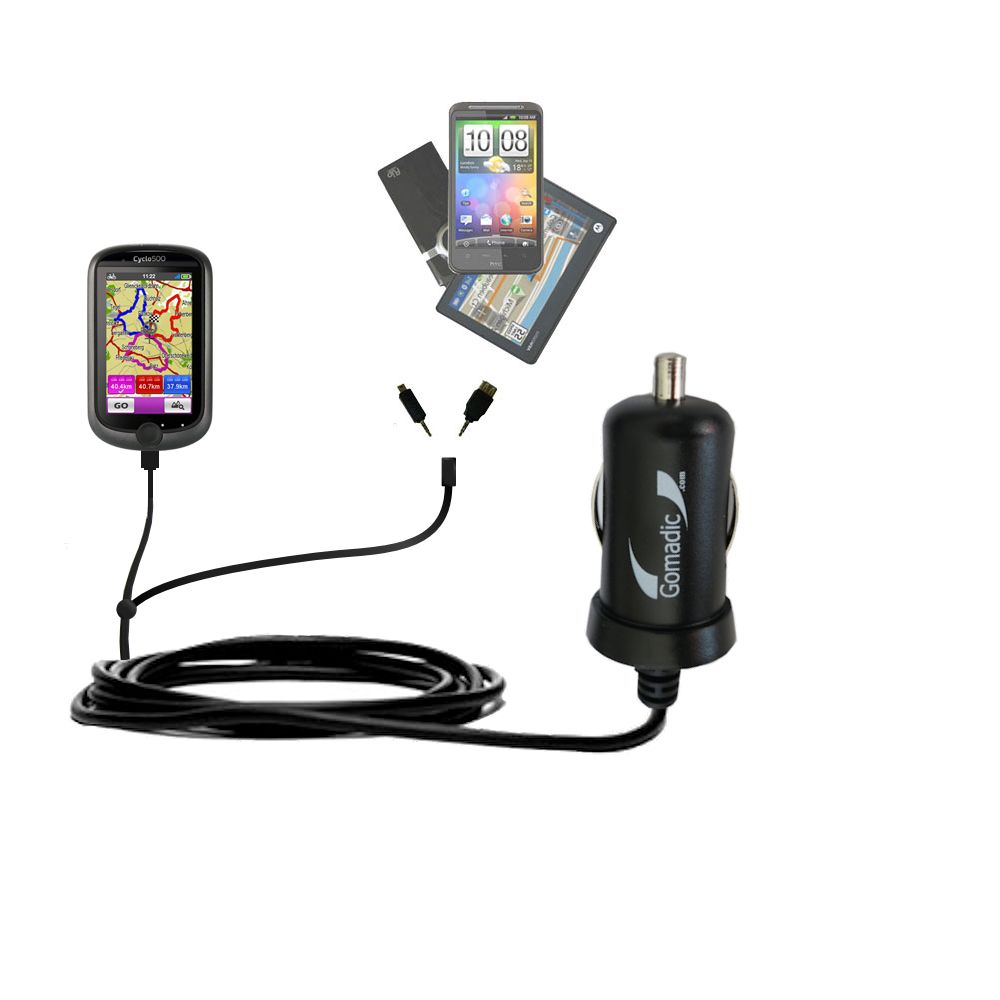 mini Double Car Charger with tips including compatible with the Mio Cyclo 500 / 505 / HC