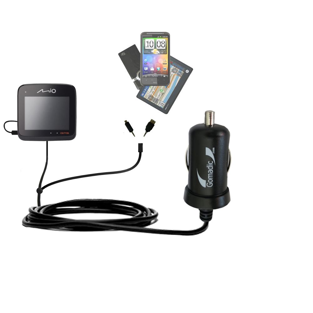 mini Double Car Charger with tips including compatible with the Mio MiVue 528 / 538 / 568 Touch