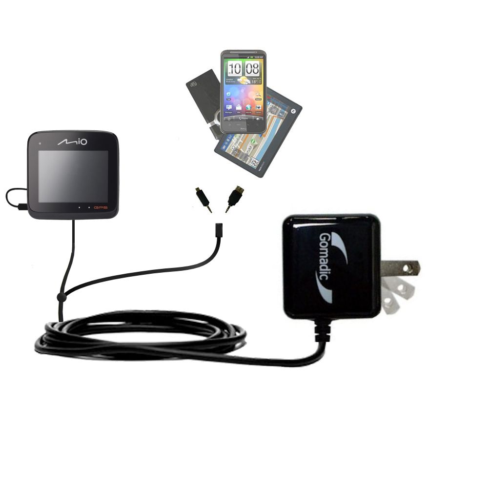 Double Wall Home Charger with tips including compatible with the Mio MiVue 528 / 538 / 568 Touch