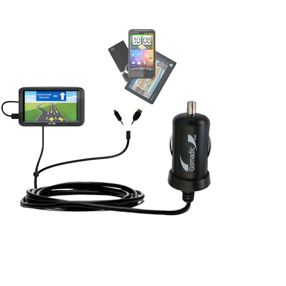 mini Double Car Charger with tips including compatible with the Mio Moov M413 / M416