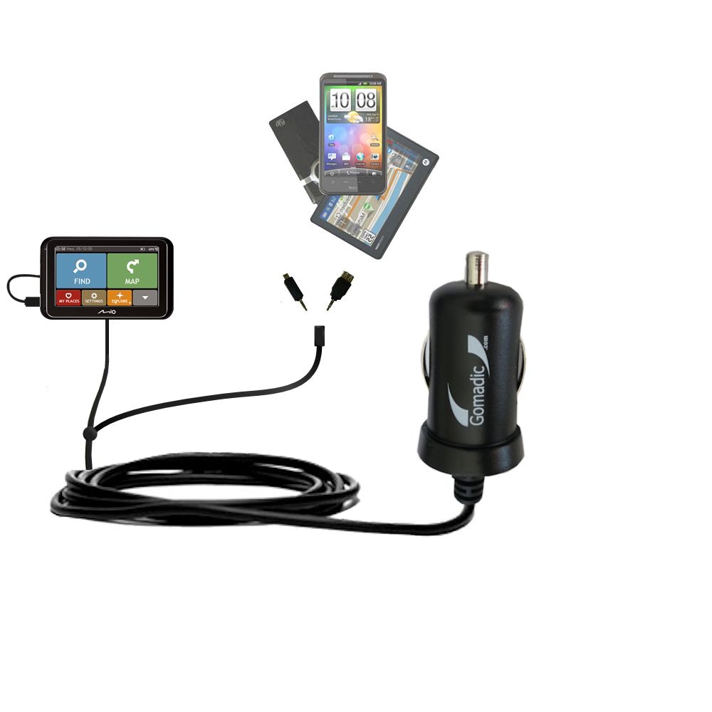 mini Double Car Charger with tips including compatible with the Mio Spirit 4800
