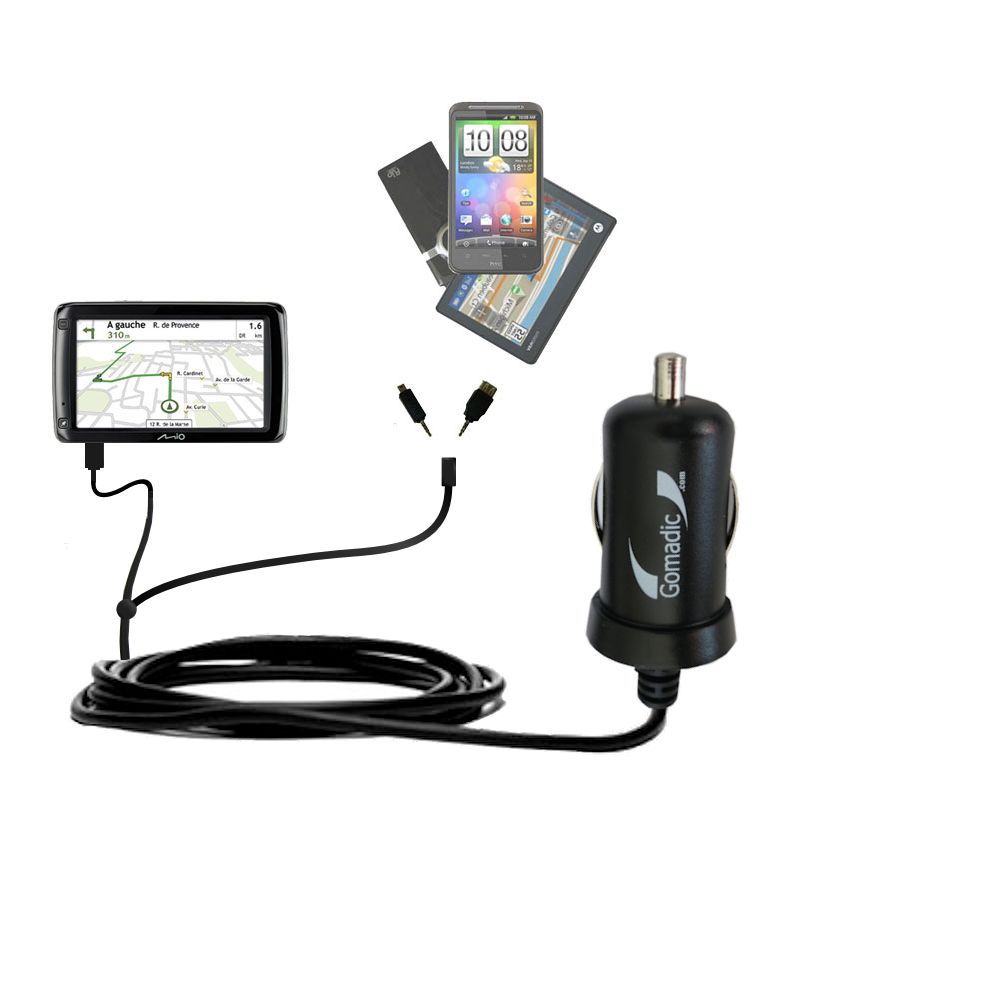 mini Double Car Charger with tips including compatible with the Mio Spirit 687