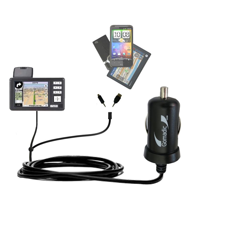 Double Port Micro Gomadic Car / Auto DC Charger suitable for the Mio 136 - Charges up to 2 devices simultaneously with Gomadic TipExchange Technology