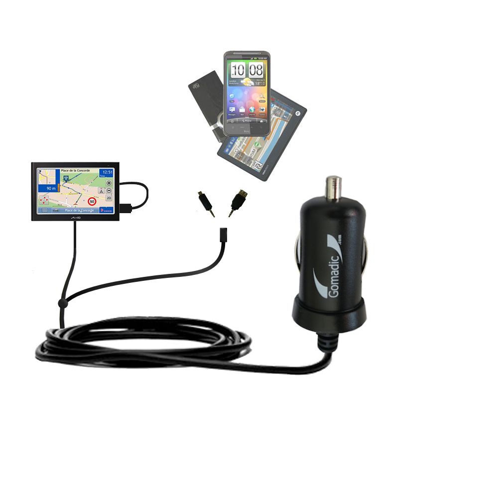 mini Double Car Charger with tips including compatible with the Mio C728