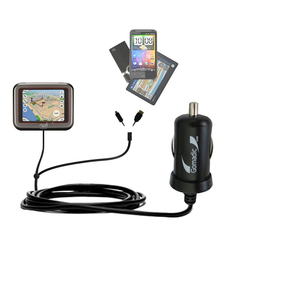 Double Port Micro Gomadic Car / Auto DC Charger suitable for the Mio DigiWalker C220 - Charges up to 2 devices simultaneously with Gomadic TipExchange Technology