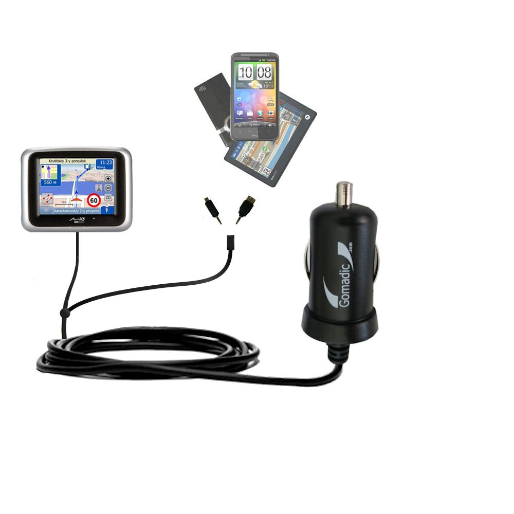 mini Double Car Charger with tips including compatible with the Mio DigiWalker C250