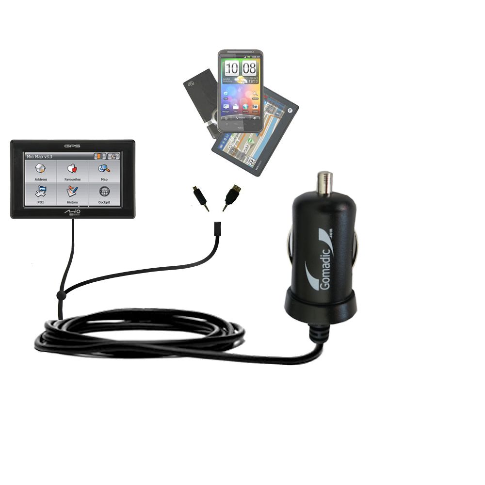 mini Double Car Charger with tips including compatible with the Mio DigiWalker C320