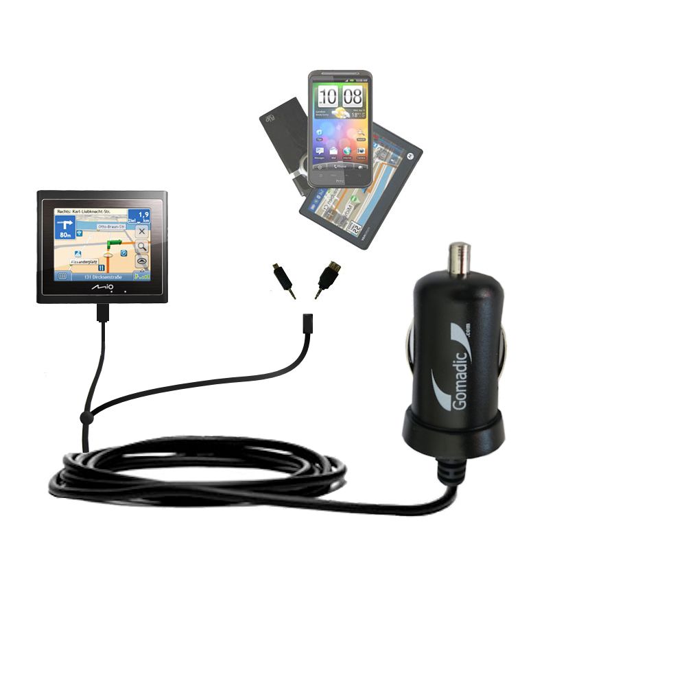 mini Double Car Charger with tips including compatible with the Mio Moov 210