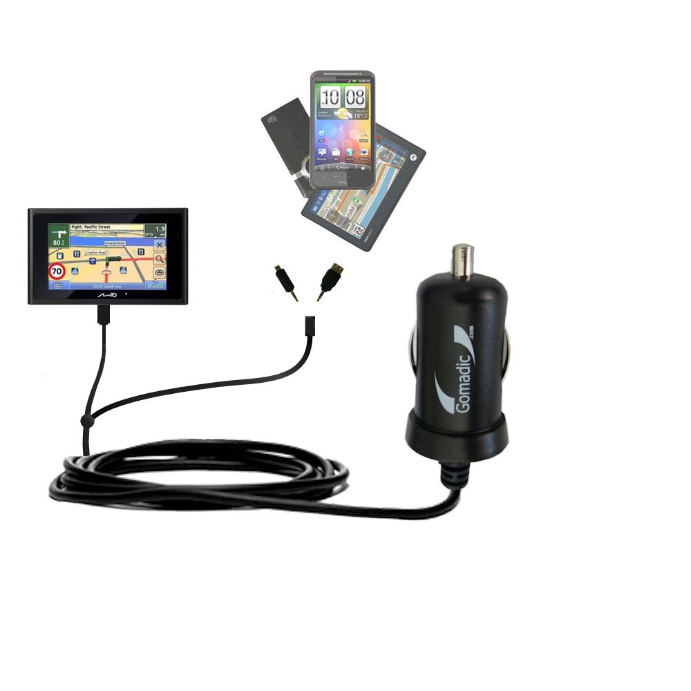 mini Double Car Charger with tips including compatible with the Mio Moov 380