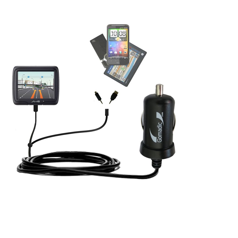 mini Double Car Charger with tips including compatible with the Mio Moov M300