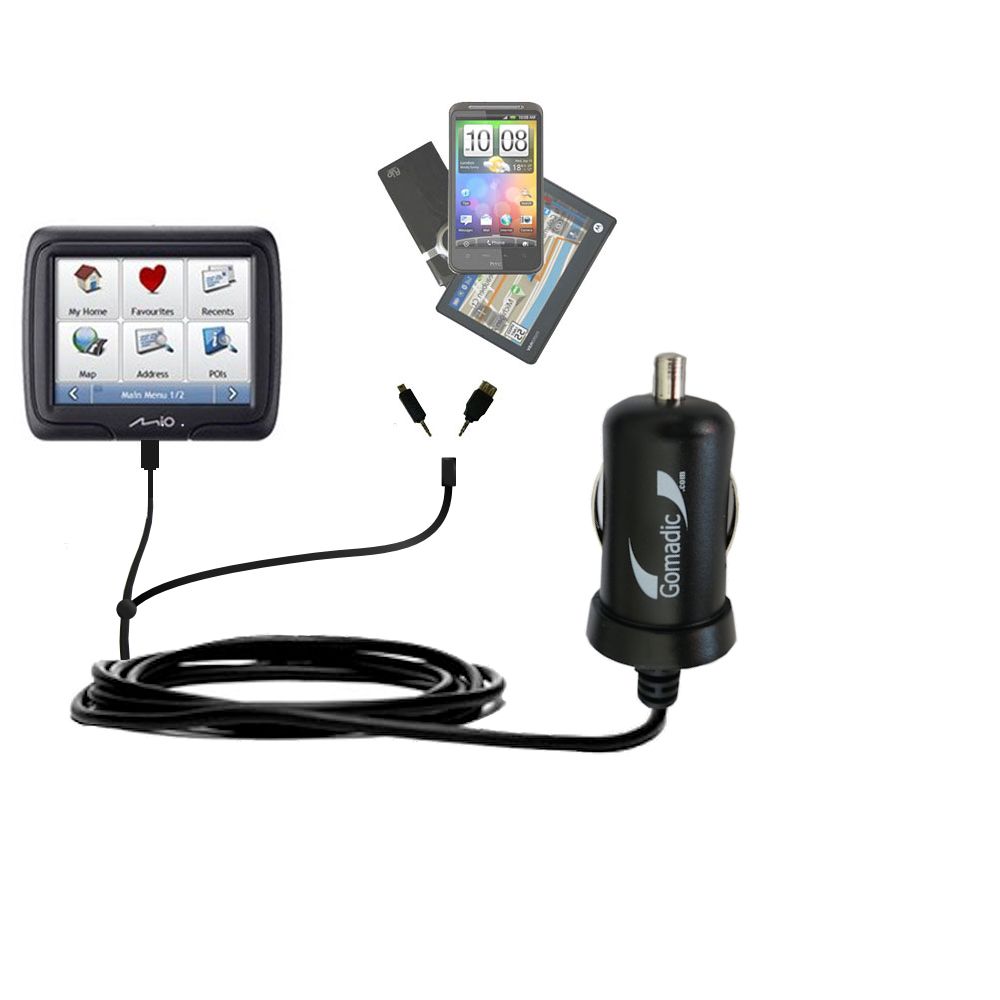 mini Double Car Charger with tips including compatible with the Mio Moov R303