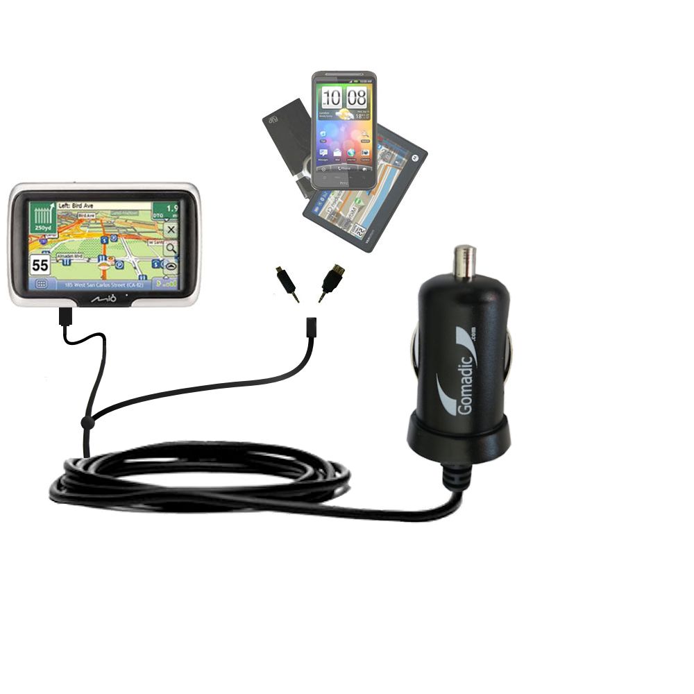 mini Double Car Charger with tips including compatible with the Mio Moov R403